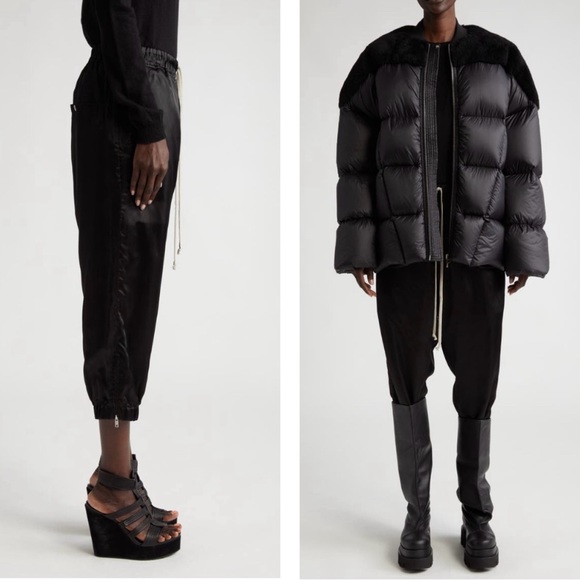 NWT💕Rick Owens Drawstring Cupro Crop Track Pants in Black Size 4 - Picture 16 of 16